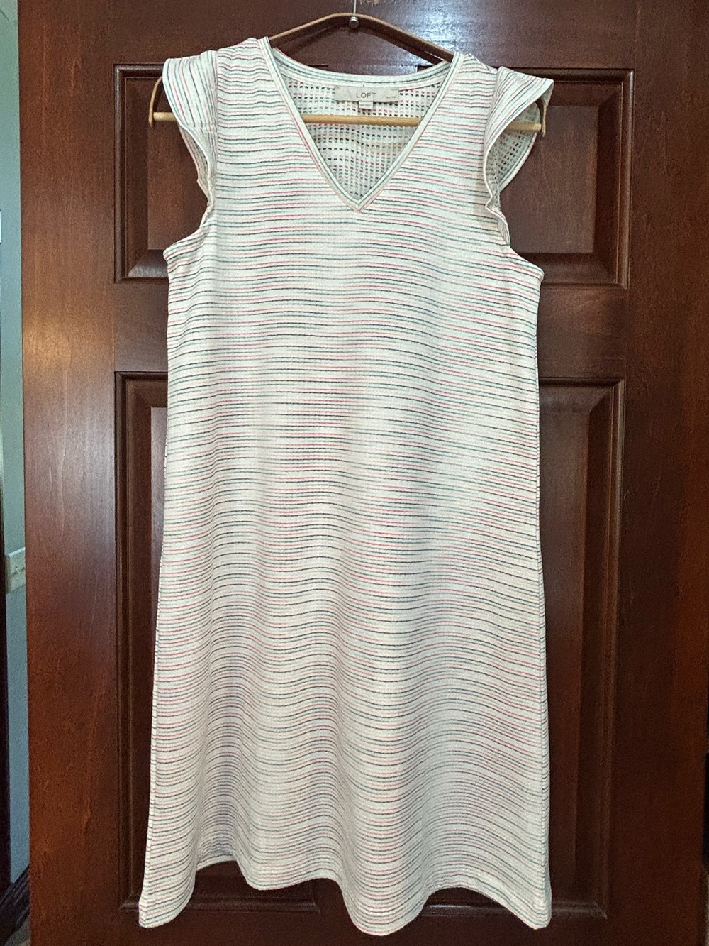 LOFT Petite XS Textured Stripe Sleeveless V Neck Swing Dress